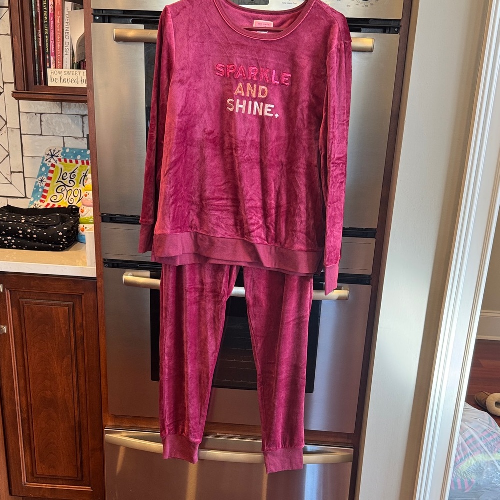 kate spade Velour Lounge/ Pajama Set - Sparkle and Shine - Maroon